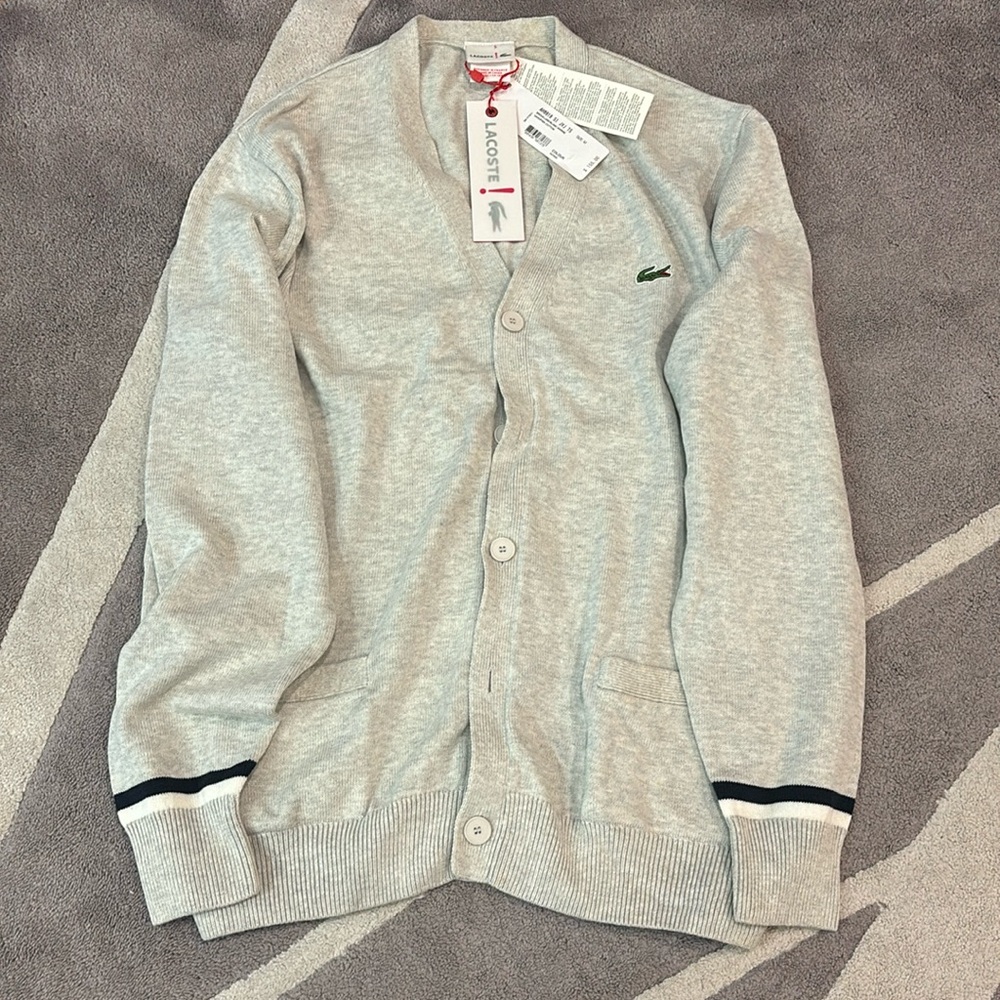 Gray Lacoste Men’s Cardigan (Medium) New with Tags
